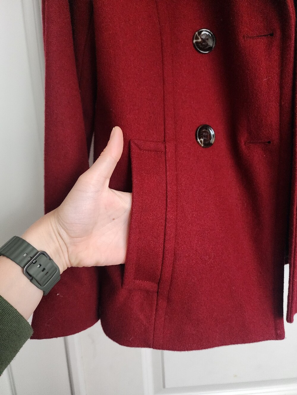 Calvin Klein Women's Red Wool Blend Peacoat - Picture 3 of 10